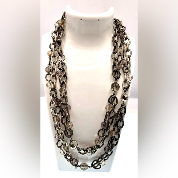 3 for $30 Loft Antiqued Silver Tone Long Doubled Linked Chain Crystal Beads - Picture 2 of 7